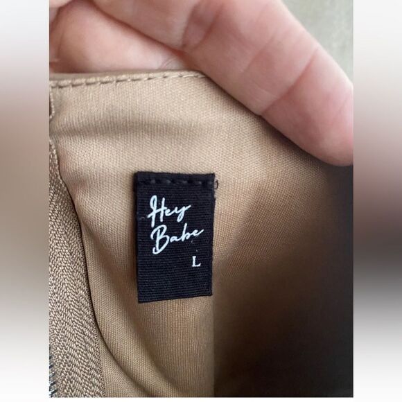 Hey babe Nude strapless top and pants set in faux leather 2 pieces NEW - Picture 6 of 16